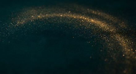Elegant cosmic dust trail with shimmering golden particles in deep space background