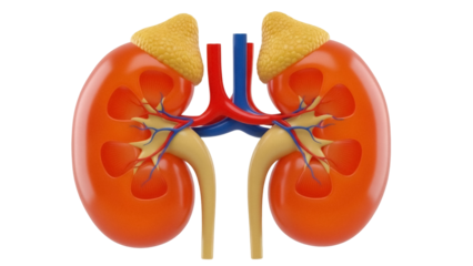Isolated Human Kidneys Model Illustration Medical Anatomy Organ Renal System, no background