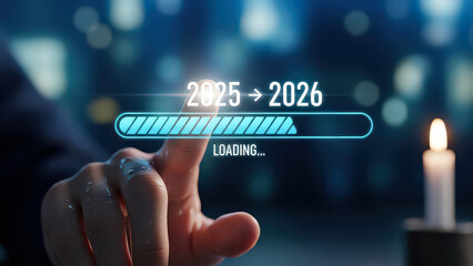 New year 2025 to 2026 loading progress bar future technology transition concept