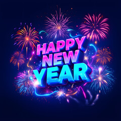 Colourful New Year Fireworks with Glowing Typography