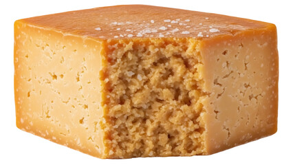 Isolated block of cheddar cheese with crunchy crystals adding texture and salty flavor food