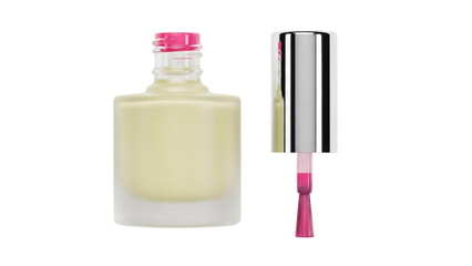 Isolated nail polish bottle with applicator, neutral color cosmetic for fingernails, manicure