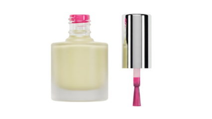 Isolated nail polish bottle with applicator, neutral color cosmetic for fingernails, manicure