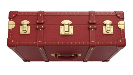 Isolated antique leather trunk chest, luggage, vintage suitcase, old chest for travel, journey