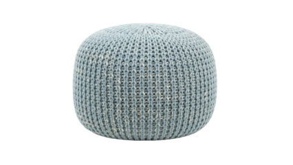 Isolated knit pouf seat studio shot against neutral backdrop for contemporary living room