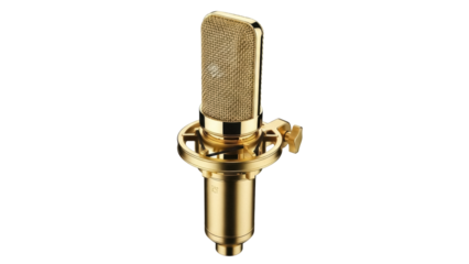 Isolated gold studio microphone for professional audio recording session and vocal performance