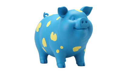 Isolated Blue Piggy Bank with Yellow Spots, Toy Animal for Savings and Finance Concepts