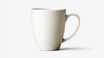 Fototapeta premium A neutral-toned ceramic mug with a handle, set against a crisp white backdrop
