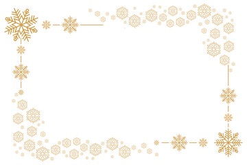 Elegant golden snowflake border frame on white background, minimalist winter and Christmas themed template ideal for greeting cards, invitations, holiday banners, posters and festive seasonal designs.