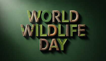 World Wildlife Day celebration with eco-friendly wooden letters and leaves