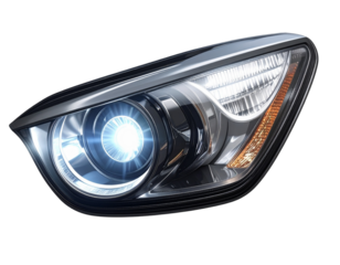 Side-Angled Car Headlight with Glowing LEDs, Isolated PNG