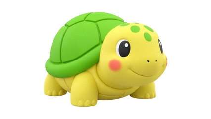 Isolated Cute Turtle Toy Model with Green Shell, Yellow Head and Body on Plain Backdrop