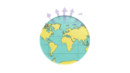 Isolated depiction of Earth globe showing continents and oceans with rising power graphics