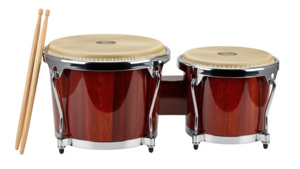 Isolated percussion instrument, bongo drums with sticks, percussion, rhythm, Latin culture