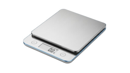 Isolated digital kitchen scale for weighing food, measures in grams, stainless steel