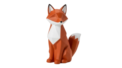 Isolated polygonal fox figurine, geometric animal, 3D model, sculpture, modern design