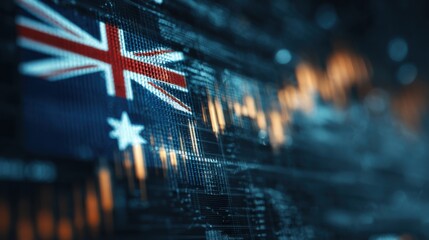 Australia flag on a digital background representing technology and innovation in data and communication