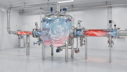 Hot water cleaning cycle in automated mixer systems facilitates thorough heatbased sanitization of internal tanks and connecting lines enhancing sterile processing standards.