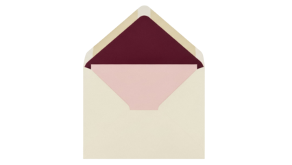 Isolated Envelope with blush pink paper and burgundy lining for a gift or invitation