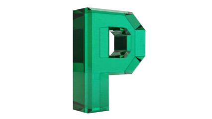 Isolated Emerald Crystal P Letter Design Element, Green Gemstone, Geometric Shape Design