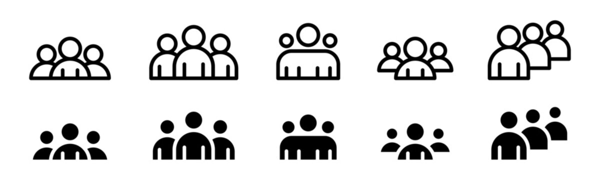 Pack de iconos de grupo de personas. Equipo de trabajo, reuni&oacute;n de usuarios. Dise&ntilde;o vectorial lineal