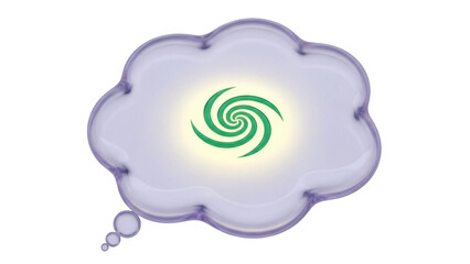 Isolated conceptual thought bubble containing a green swirling vortex in the center