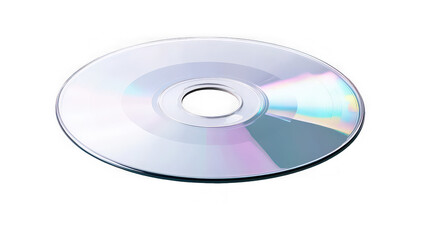 Compact disc reflective surface with a central hole showing iridescent light refractions isolated on a deep black background perfect for digital media.