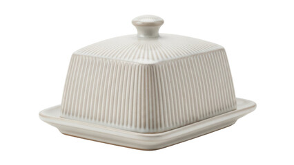 Isolated ceramic ribbed square butter dish with lid, kitchenware table serving, tabletop