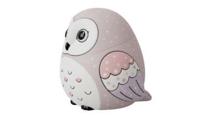 Isolated cute owl figurine, toy, whimsical, whimsical, pink, purple, spotted, pastel, charming