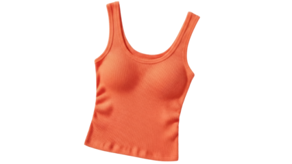 Isolated cropped orange ribbed knit tank top, women's casual sleeveless blouse, close-up shot
