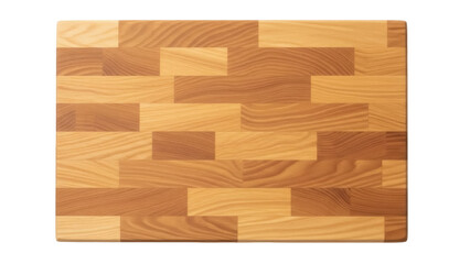 Isolated butcher block made of wood in alternating shades, flat lay, minimal style, clean cut