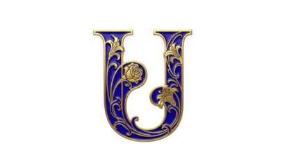 Isolated artistic letter U design, ornate gold decoration, detailed elegance, custom style