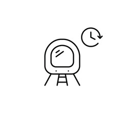 Subway train and clock. Public transportation arrival times, scheduled route planning and tracking. Pixel perfect, editable stroke vector icon