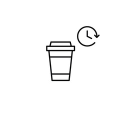Coffee takeaway cup and clock. Cafe and brewing at home. Pixel perfect, editable stroke vector icon
