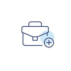 Briefcase and plus symbol. Growth, added services, or new business opportunities. Pixel perfect, editable stroke vector icon