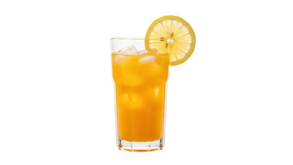 Isolated full glass of refreshing orange juice with lemon slice, for commercial use