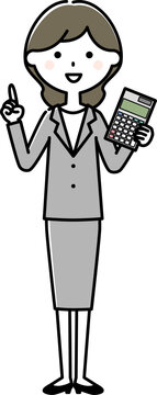 電卓を持つスーツの女性
