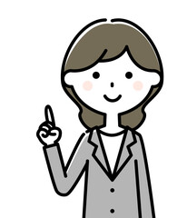 指をさすスーツの女性