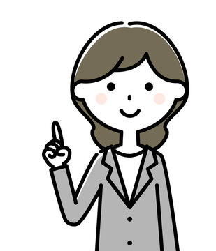 指をさすスーツの女性