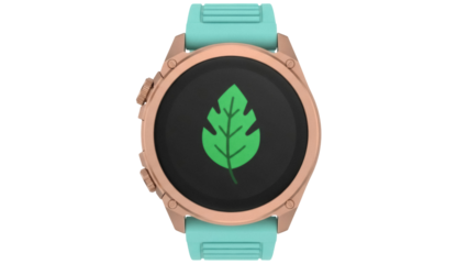 Isolated smartwatch wearable technology for sport fitness with leaf icon on black screen