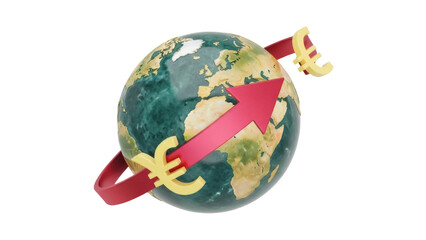 Isolated global finance concept with world globe and euro symbols showing economics trend