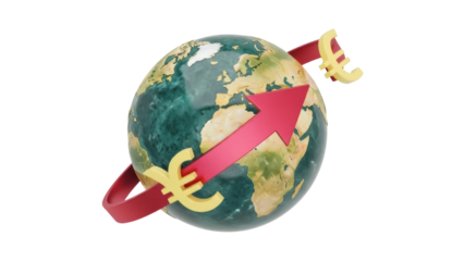 Isolated global finance concept with world globe and euro symbols showing economics trend