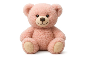 Obraz premium Pink fluffy teddy bear sitting, child's cute plush toy for kids, babies and toddlers, transparent background