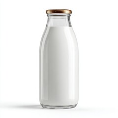 Glass bottle filled with fresh white milk