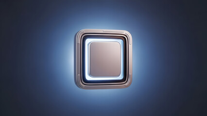 Glowing Silver Square Button on Dark Background.