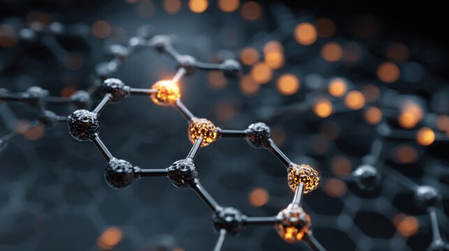 Glowing molecules interconnected in scientific structure - Powered by Adobe