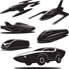 Fototapeta premium Futuristic Transport Vehicle Silhouettes Collection