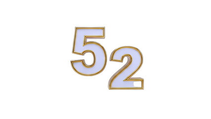 52 Number with Gold Frame on White Background