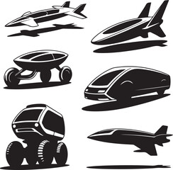 Futuristic Transport Vehicle Silhouettes Collection