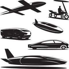 Futuristic Transport Vehicle Silhouettes Collection
